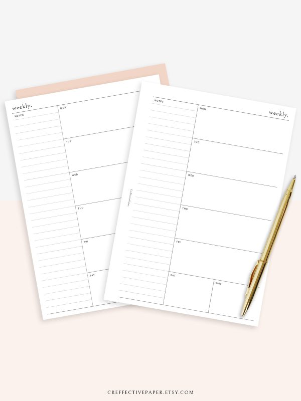 W107 | Week on a Page, Weekly Planner Printable Inserts, Monday Start Online now