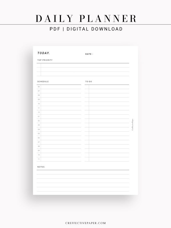 D107 | Printable Daily Schedule Planner Inserts Template Online