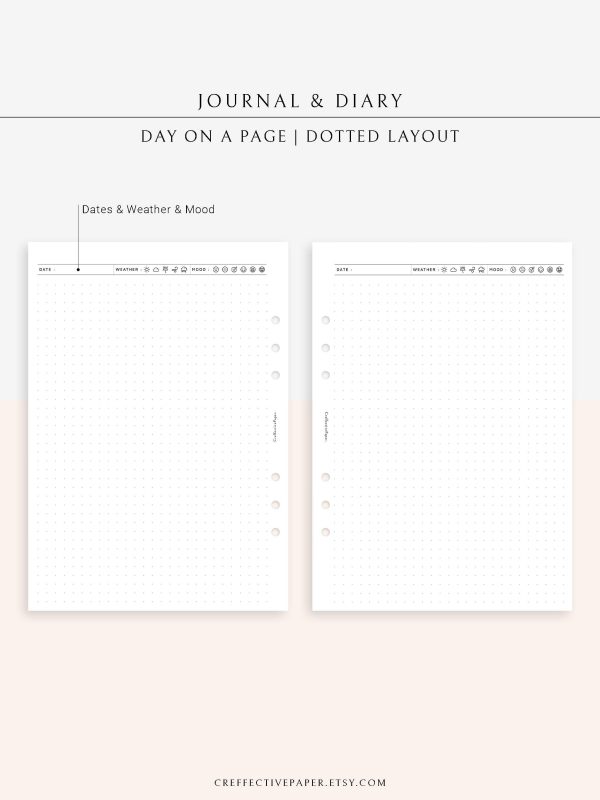 D112_DO1P | Daily Journal Diary Printable Pages, Line Dot Grid Notes Online