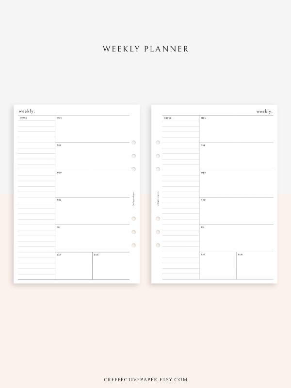 W107 | Week on a Page, Weekly Planner Printable Inserts, Monday Start Online now