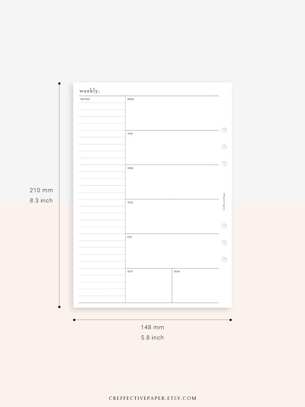 W107 | Week on a Page, Weekly Planner Printable Inserts, Monday Start Online now