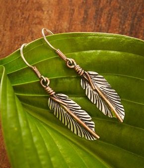 Sterling Feathers by HPSilver - Sterling Silver and Copper Feather Dangle Earrings - 2009 Discount