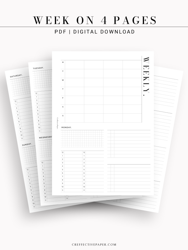 W117 | WO4P, Weekly 24-hour Schedule, To-do List Planner Template Cheap