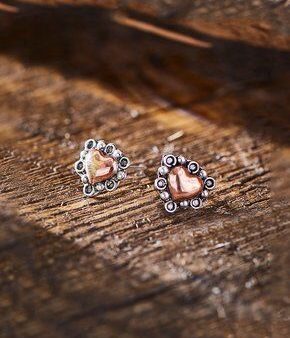 Sterling Hearts by HPSilver - Sterling Silver with Copper Hearts Stud Earrings - Silver Post Earrings -2003 For Discount