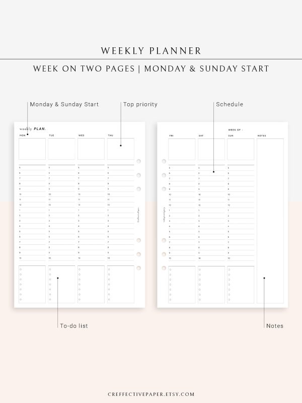 W111 | Weekly Schedule Planner Printable Inserts Template Online Sale