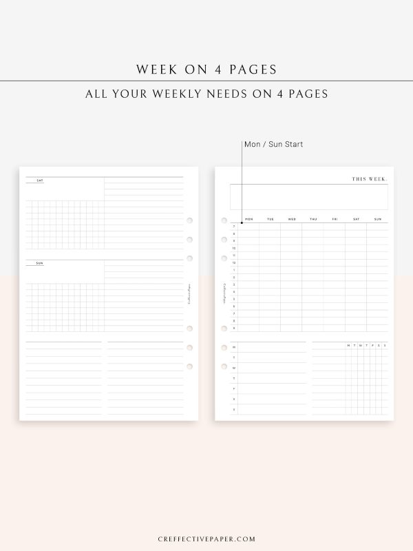 W114 | Week on 4 Pages, Weekly Schedule & Tracker & To-do Planner Discount