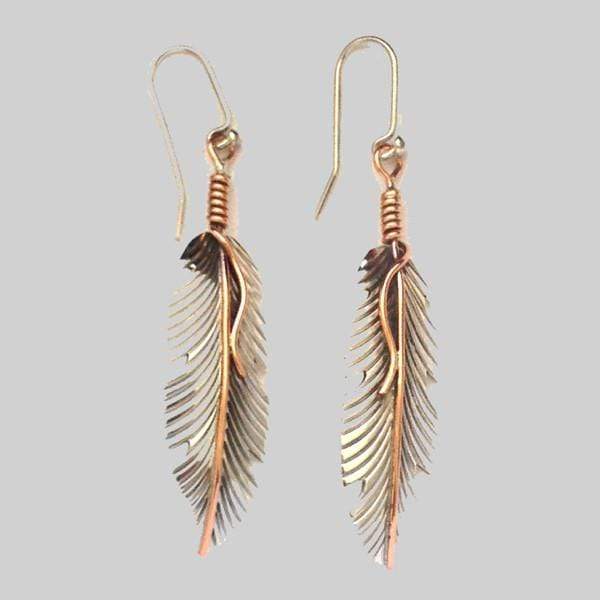 Sterling Feathers by HPSilver - Sterling Silver and Copper Feather Dangle Earrings - 2009 Discount