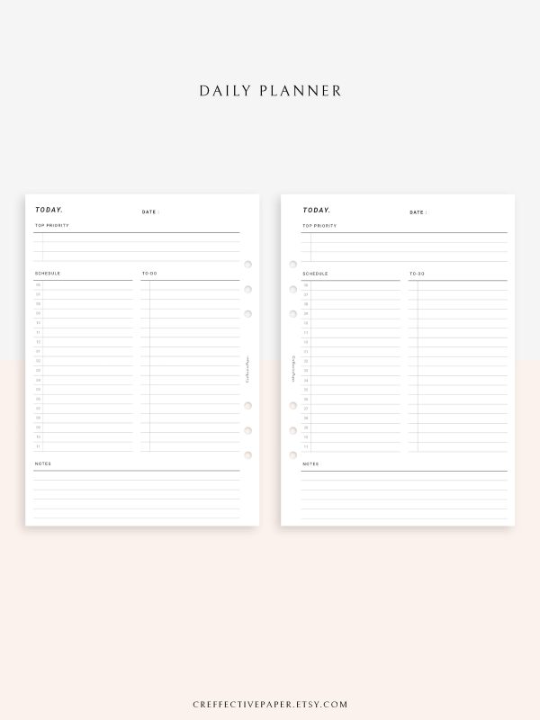 D107 | Printable Daily Schedule Planner Inserts Template Online