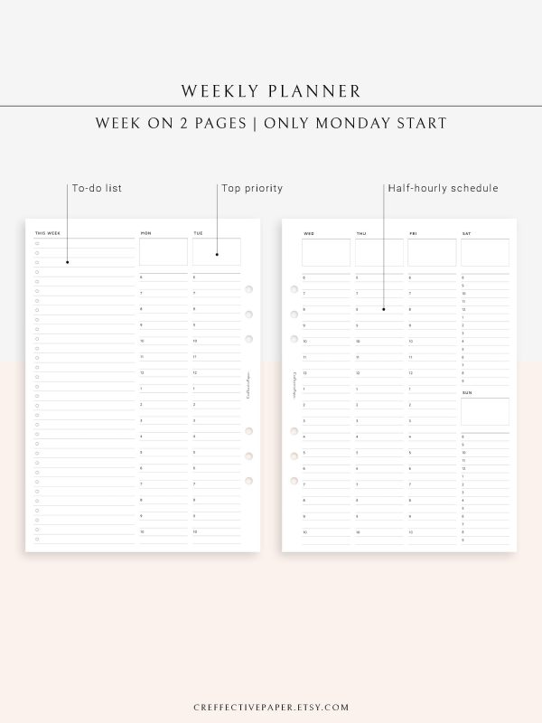 W112 | To-do List Type Weekly Schedule Planner Printable Inserts on Sale