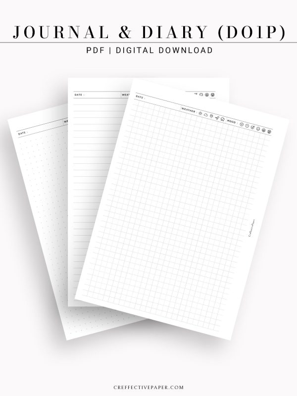 D112_DO1P | Daily Journal Diary Printable Pages, Line Dot Grid Notes Online