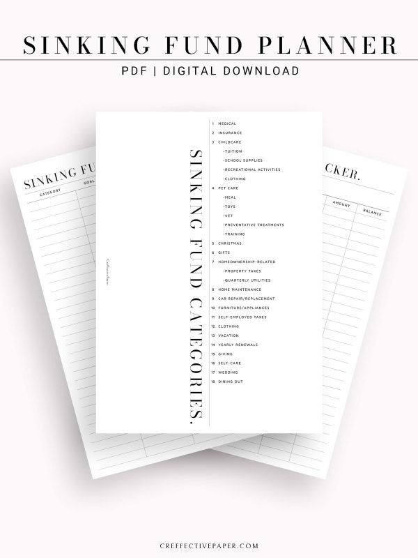 T124 | Sinking Fund Categories, Lists, Tracker Template Supply