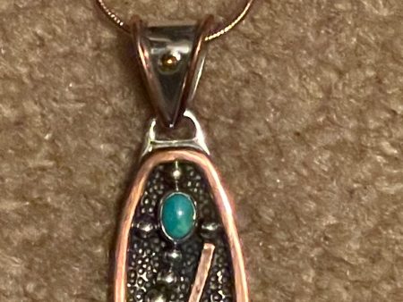 Turquoise Scape by HPSilver - Sterling Silver and Copper Hand Crafted Artisan Pendant - 2161 Sale