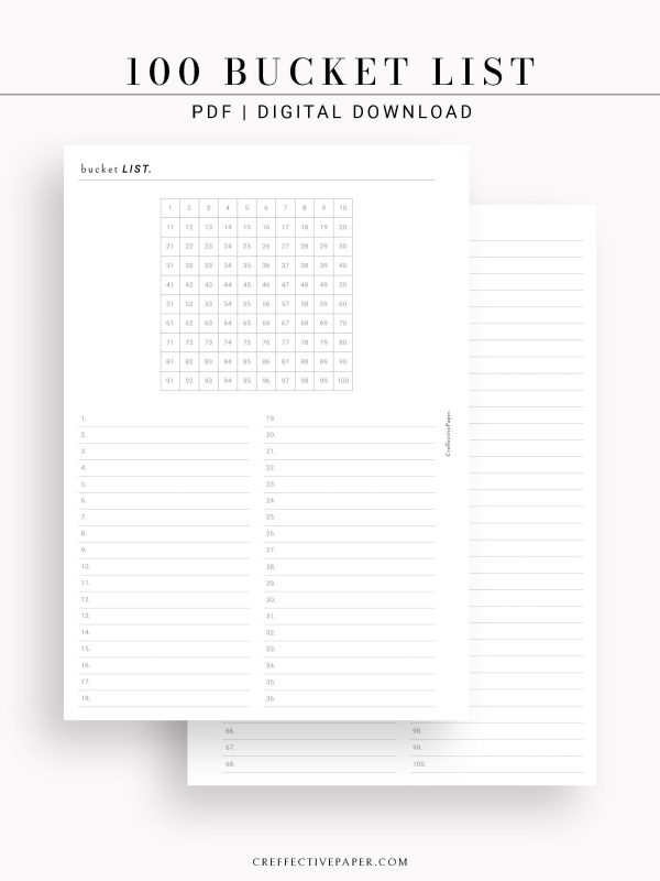 T102 | 100 Bucket List & Dream Log Template For Sale