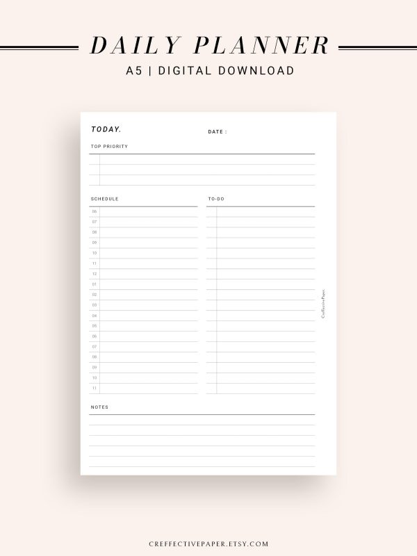 D107 | Printable Daily Schedule Planner Inserts Template Online