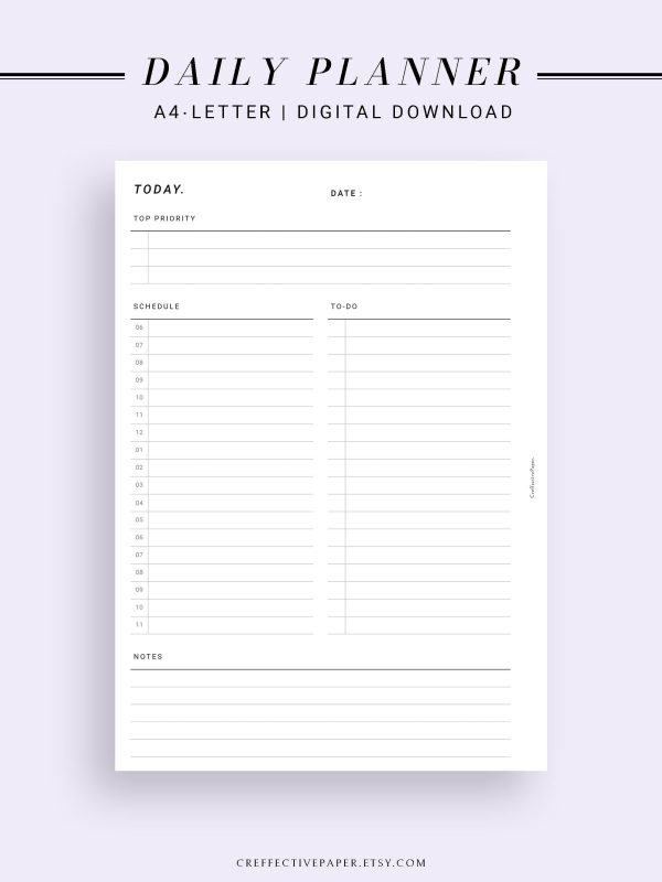 D107 | Printable Daily Schedule Planner Inserts Template Online