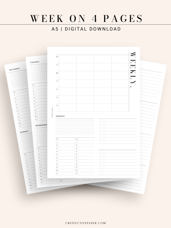 W117 | WO4P, Weekly 24-hour Schedule, To-do List Planner Template Cheap