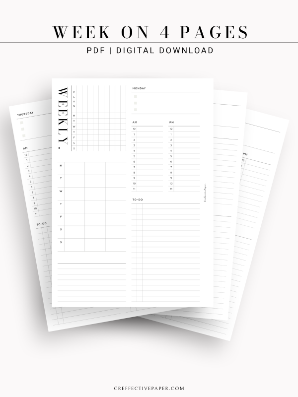 W116 | Weekly 24-hour Schedule Planner Template, WO4P Sale