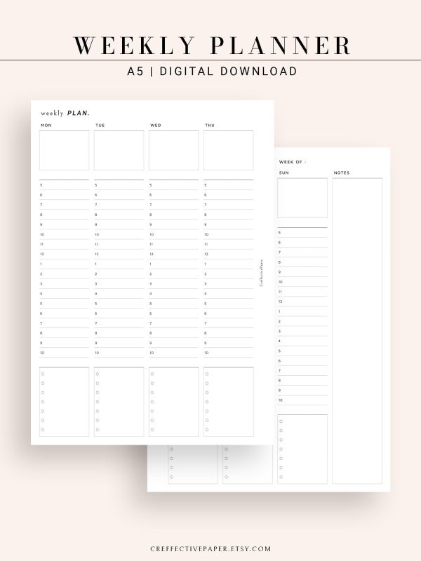 W111 | Weekly Schedule Planner Printable Inserts Template Online Sale