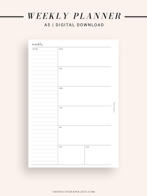 W107 | Week on a Page, Weekly Planner Printable Inserts, Monday Start Online now