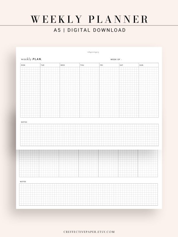 W102_H_2 | Horizontal Weekly Planner Printable Sale