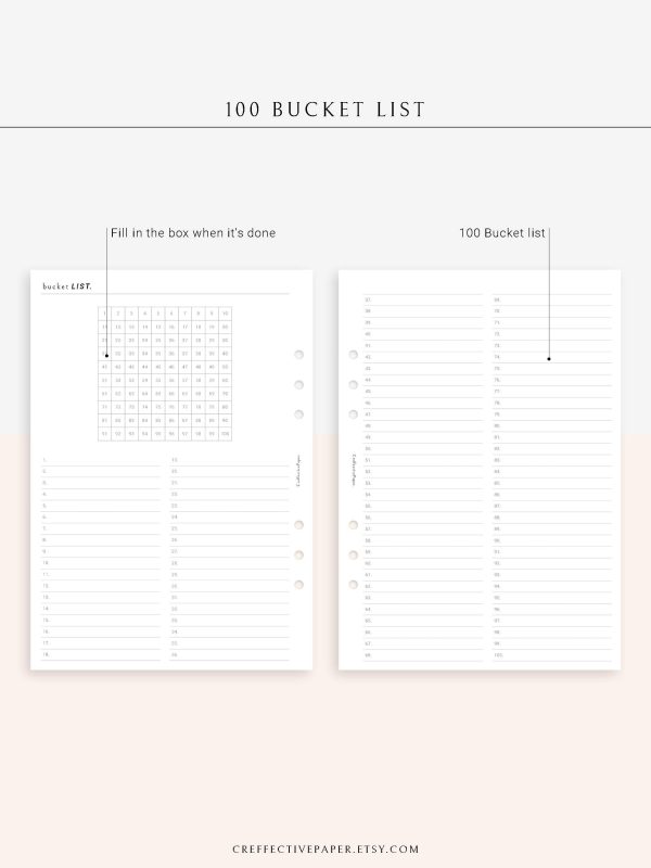 T102 | 100 Bucket List & Dream Log Template For Sale