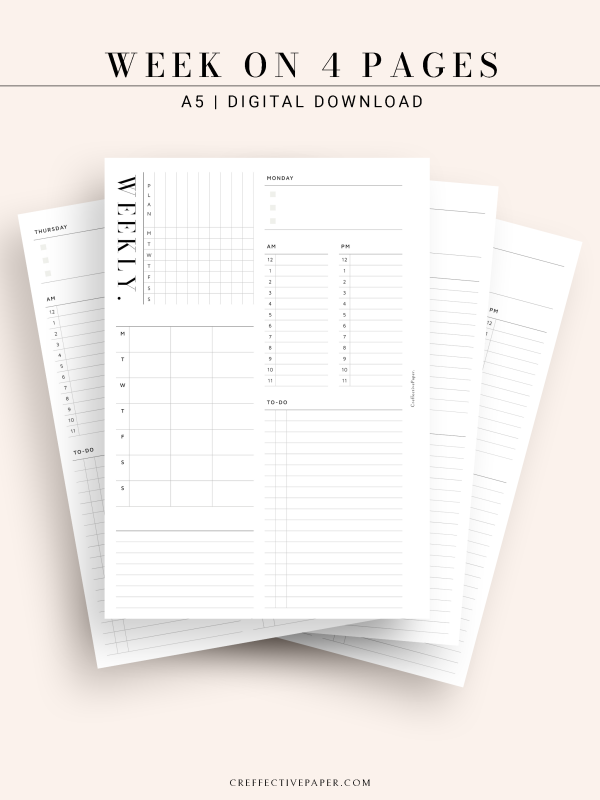 W116 | Weekly 24-hour Schedule Planner Template, WO4P Sale