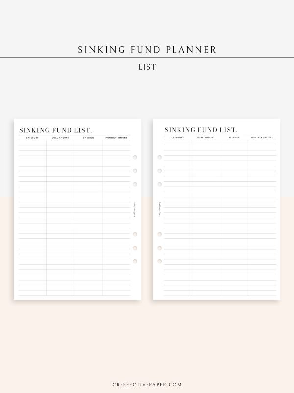 T124 | Sinking Fund Categories, Lists, Tracker Template Supply