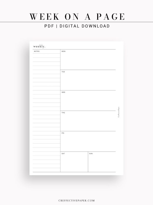 W107 | Week on a Page, Weekly Planner Printable Inserts, Monday Start Online now