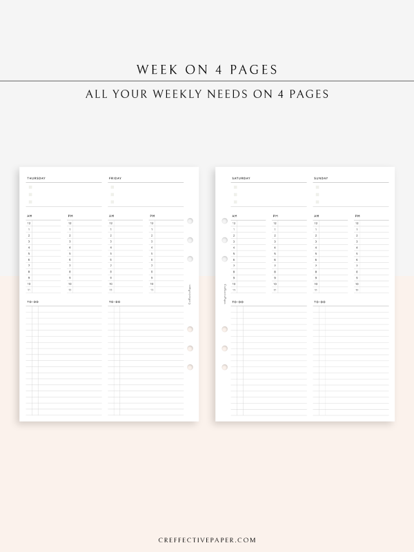 W116 | Weekly 24-hour Schedule Planner Template, WO4P Sale