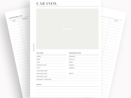 N111 | Vehicle Maintenance Log Printable, Car Repair Tracker Template Fashion