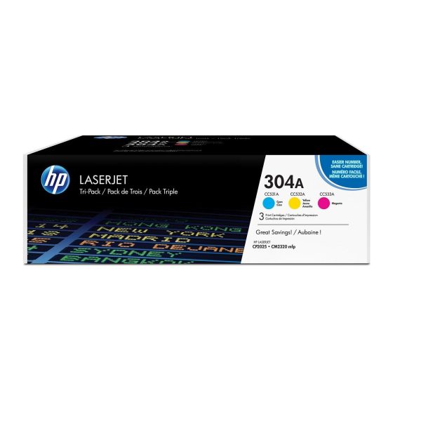 HP 304A Original LaserJet Toner Cartridges - Tri-pack Cyan Magenta Yellow CF372AM For Cheap