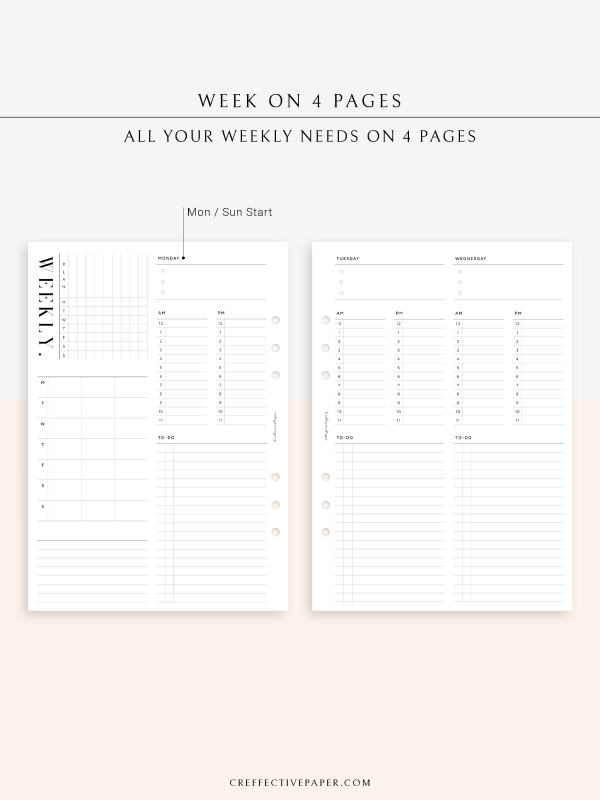 W116 | Weekly 24-hour Schedule Planner Template, WO4P Sale