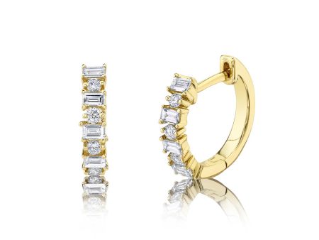 0.42CT DIAMOND BAGUETTE HUGGIE EARRING on Sale