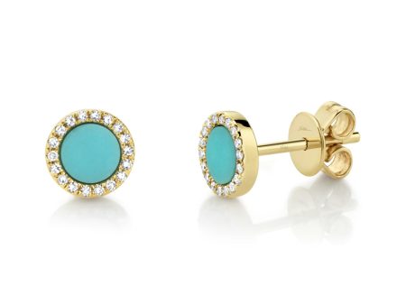 0.08CT DIAMOND & 0.47CT COMPOSITE TURQUOISE STUD EARRING For Discount