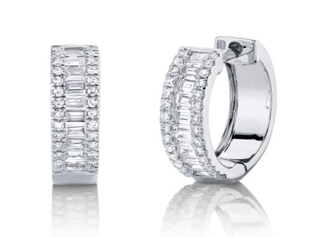 0.49CT DIAMOND BAGUETTE HUGGIE EARRING on Sale