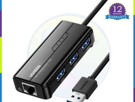 Ugreen 20265 USB 3.0 to 3*USB 3.0 + 10 100 1000 Mbps Network Adapter Black Online Sale