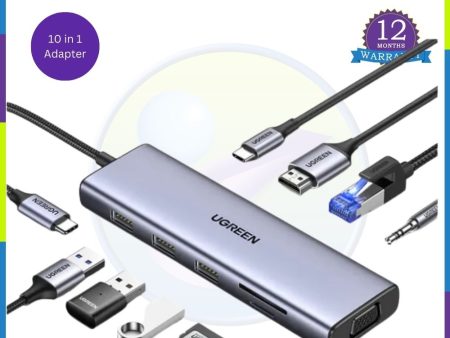 Ugreen CM498 15601 10in1 USB-C To 3USB 3.0 A+HDMI+VGA+RJ45 Gigabit+SD TF+AUX3.5m Discount